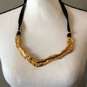 Elie Tahari Gold Textured Necklace with Black Ribbon